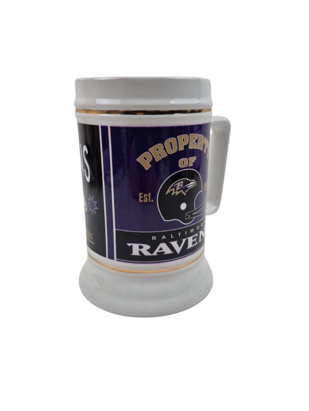 Baltimore Ravens Stein Ceramic Genuine Drinkware NFL White Gold Trim 24 oz Mug - Picture 3 of 10